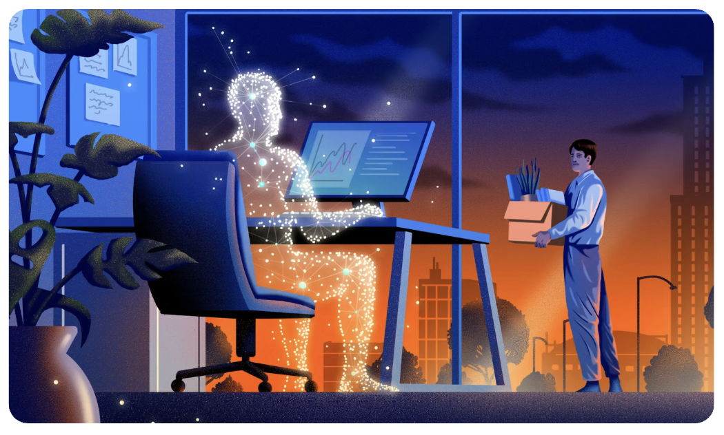Digitized person sitting at a computer. Retrieved from NYtimes.com. By Glenn Harvey.
